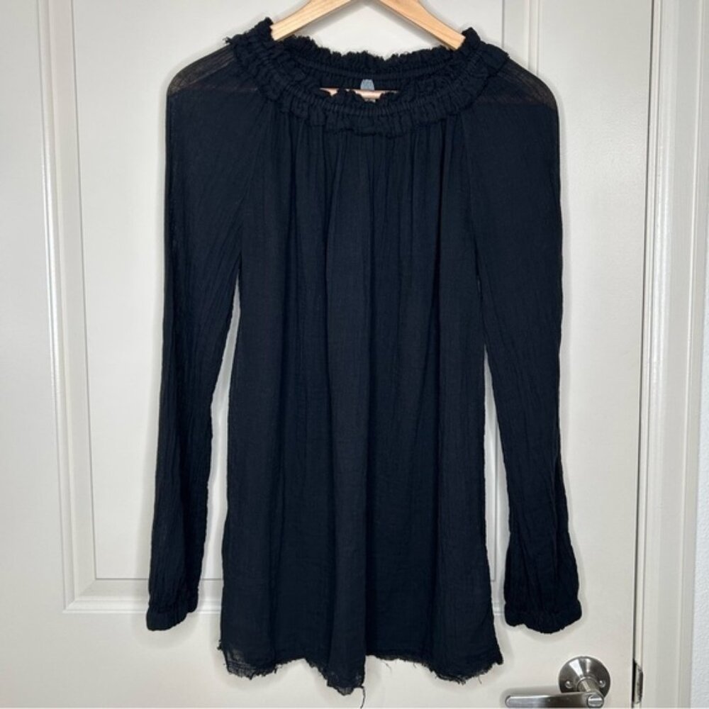 Raquel Allegra 100% cotton gauze off shoulder top black